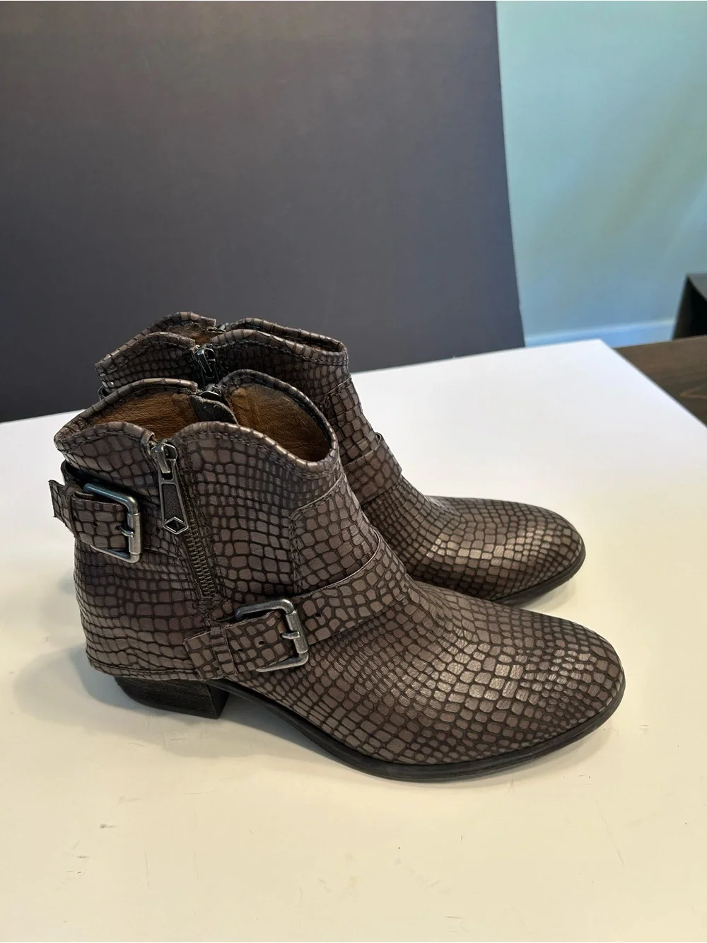 Donald Pliner Textured Brown Ankle Boots with Buckle